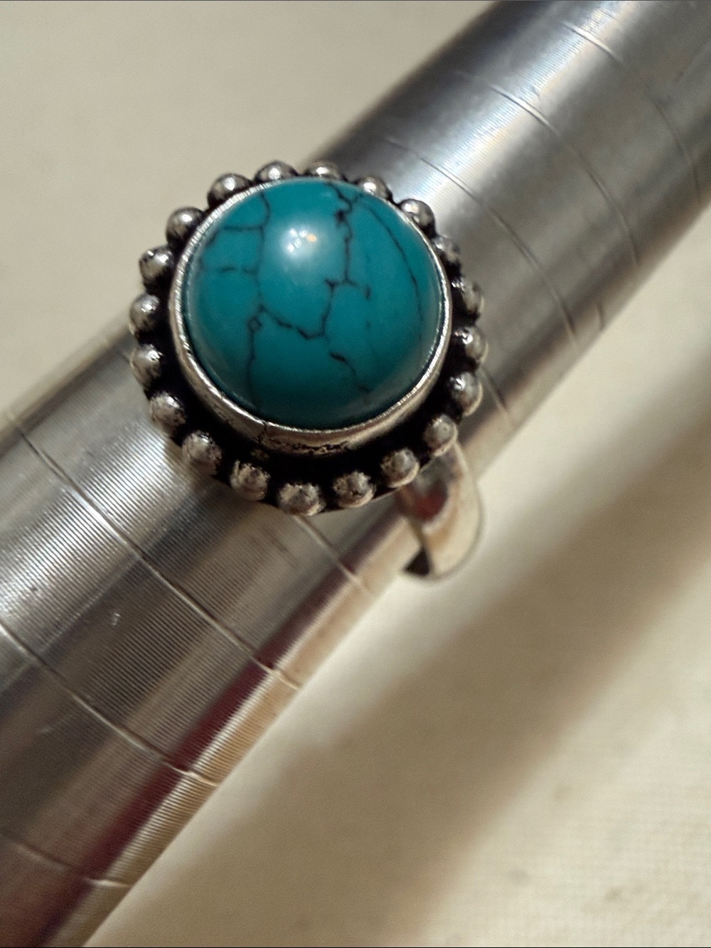 Sterling Silver 925 Handmade Turquoise Cabochon Ring size 8.5